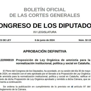 Las Cortes publican ya la ley de amnistía, a la espera del BOE para su entrada en vigor