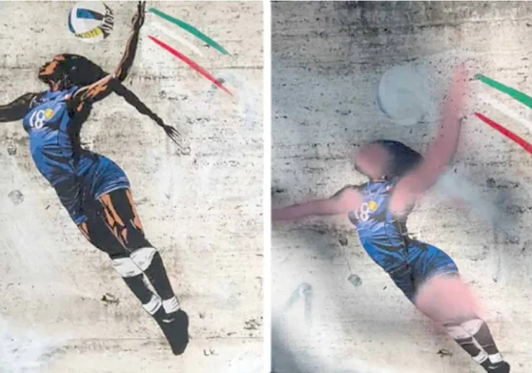 Vandalismo en Roma: se cubre de color rosa la piel de una atleta negra en la obra de una artista callejera