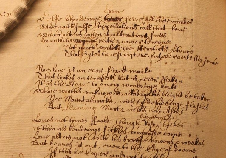 Descubren en Oxford una copia manuscrita inédita de un soneto de Shakespeare